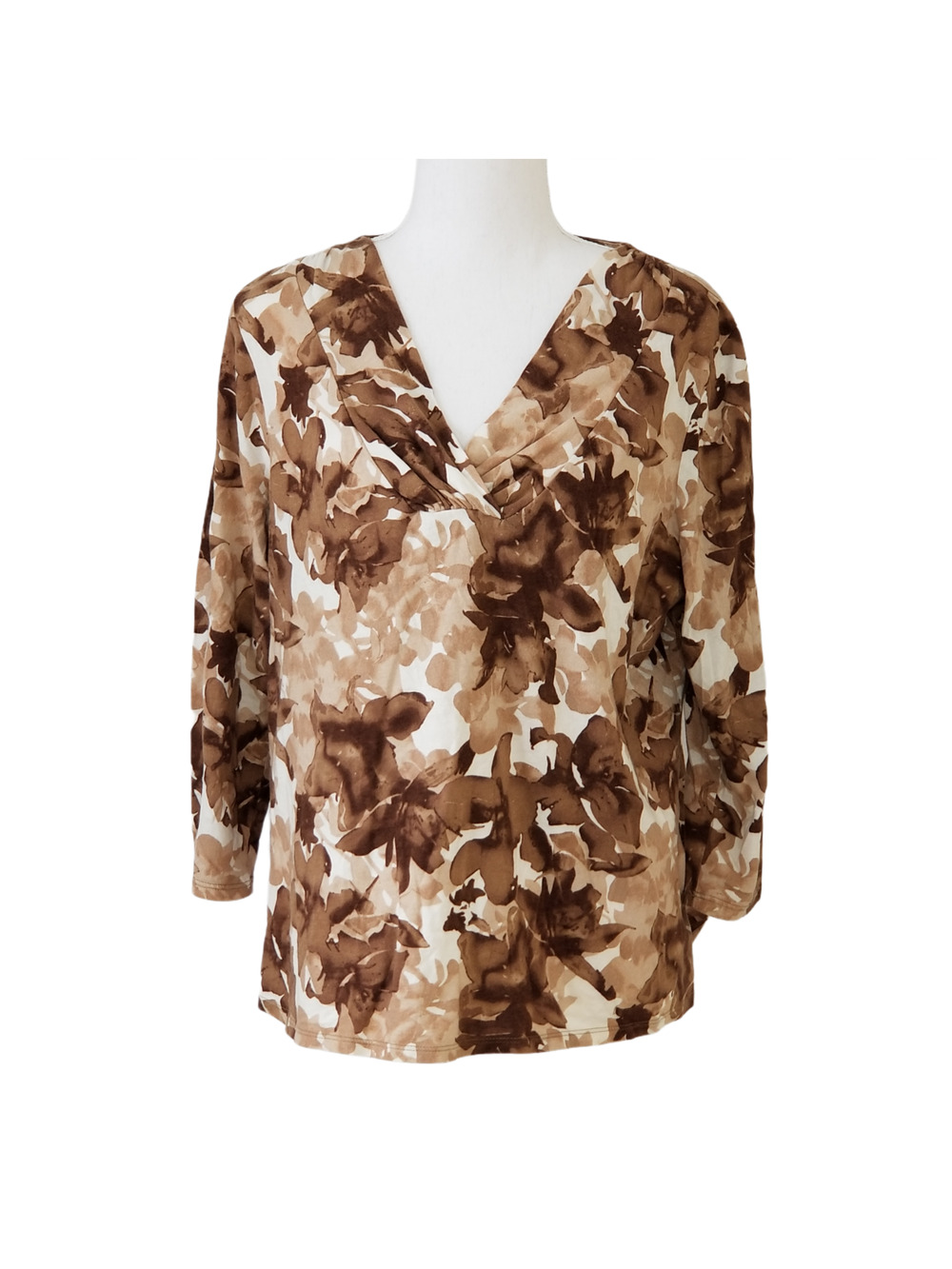 Dana Buchman T-shirt, flowered brown - Size L